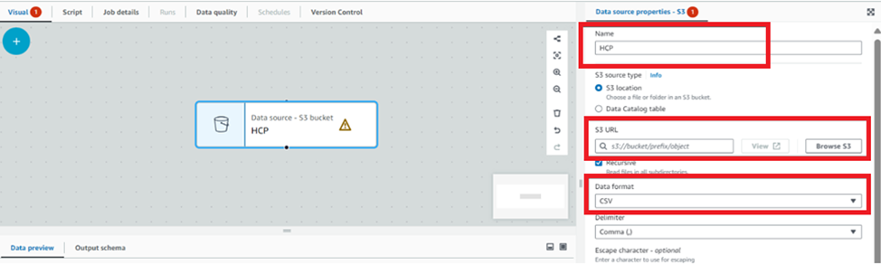 Configuring Inputs - Glue Studio