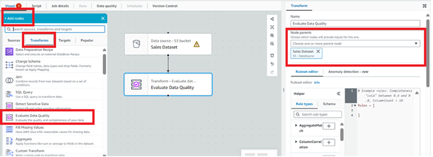 Data Quality Component - Glue Studio